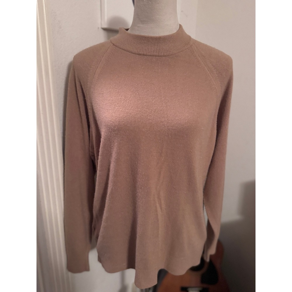 Design Originals Vintage Mock Neck Sweater Tan Back Zip Raglan XL 42